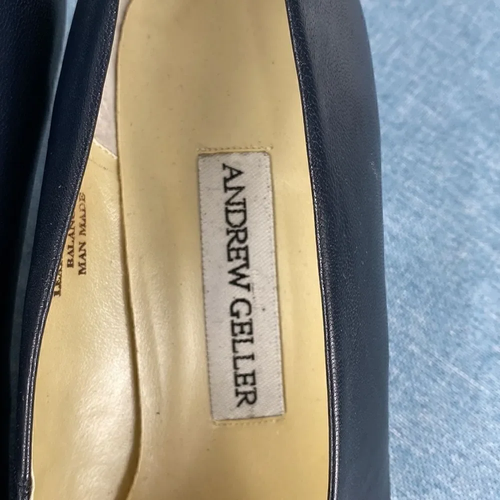 Andrew Geller classic black leather square toe heels size 8 M